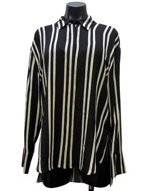 NWT Alice + Olivia Striped Long Sleeve Button-Up Blouse Black & White M